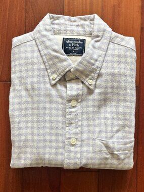 Abercrombie & Fitch Plaid Button Down Shirt Light Neutral Size M